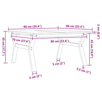 Couchtisch Y-Gestell 90x90x45cm Massivholz Kiefer und Stahl