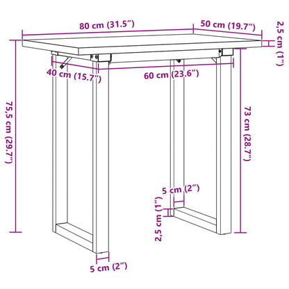 Esstisch O-Gestell 80x50x75,5 cm Massivholz Kiefer & Stahl