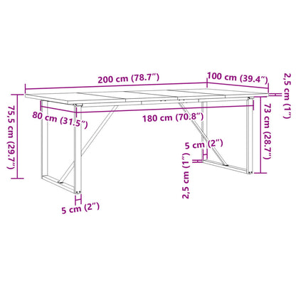Esstisch O-Gestell 200x100x75,5cm Massivholz Kiefer & Stahl