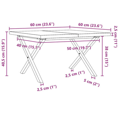 Couchtisch X-Gestell 60x60x40,5cm Massivholz Kiefer & Stahl