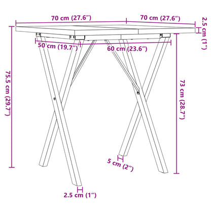 Esstisch X-Gestell 70x70x75,5cm Massivholz Kiefer und Stahl