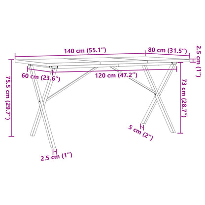 Esstisch X-Gestell 140x80x75,5 cm Massivholz Kiefer & Stahl