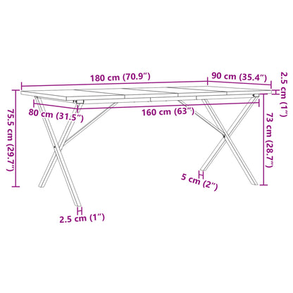 Esstisch X-Gestell 180x90x75,5 cm Massivholz Kiefer & Stahl