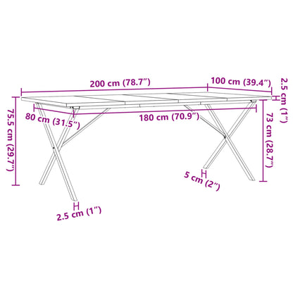 Esstisch X-Gestell 200x100x75,5cm Massivholz Kiefer & Stahl