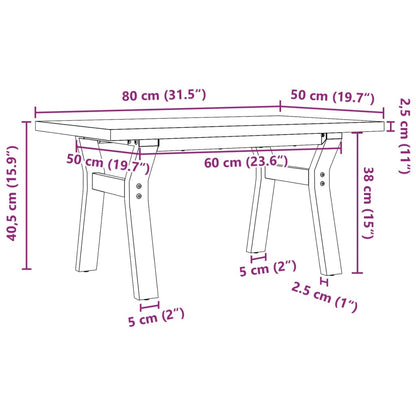 Couchtisch Y-Gestell 80x50x40,5cm Massivholz Kiefer & Stahl