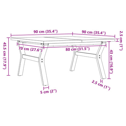 Couchtisch Y-Gestell 90x90x45,5cm Massivholz Kiefer & Stahl