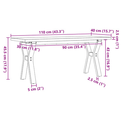 Couchtisch Y-Gestell 110x40x45,5 cm Massivholz Kiefer Stahl