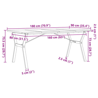 Esstisch Y-Gestell 180x90x75,5 cm Massivholz Kiefer & Stahl