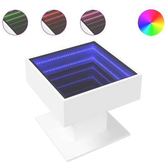 LED sofabord hvidt 50x50x45 cm træmateriale
