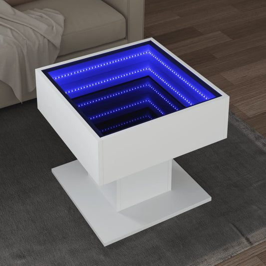 LED sofabord hvidt 50x50x45 cm træmateriale