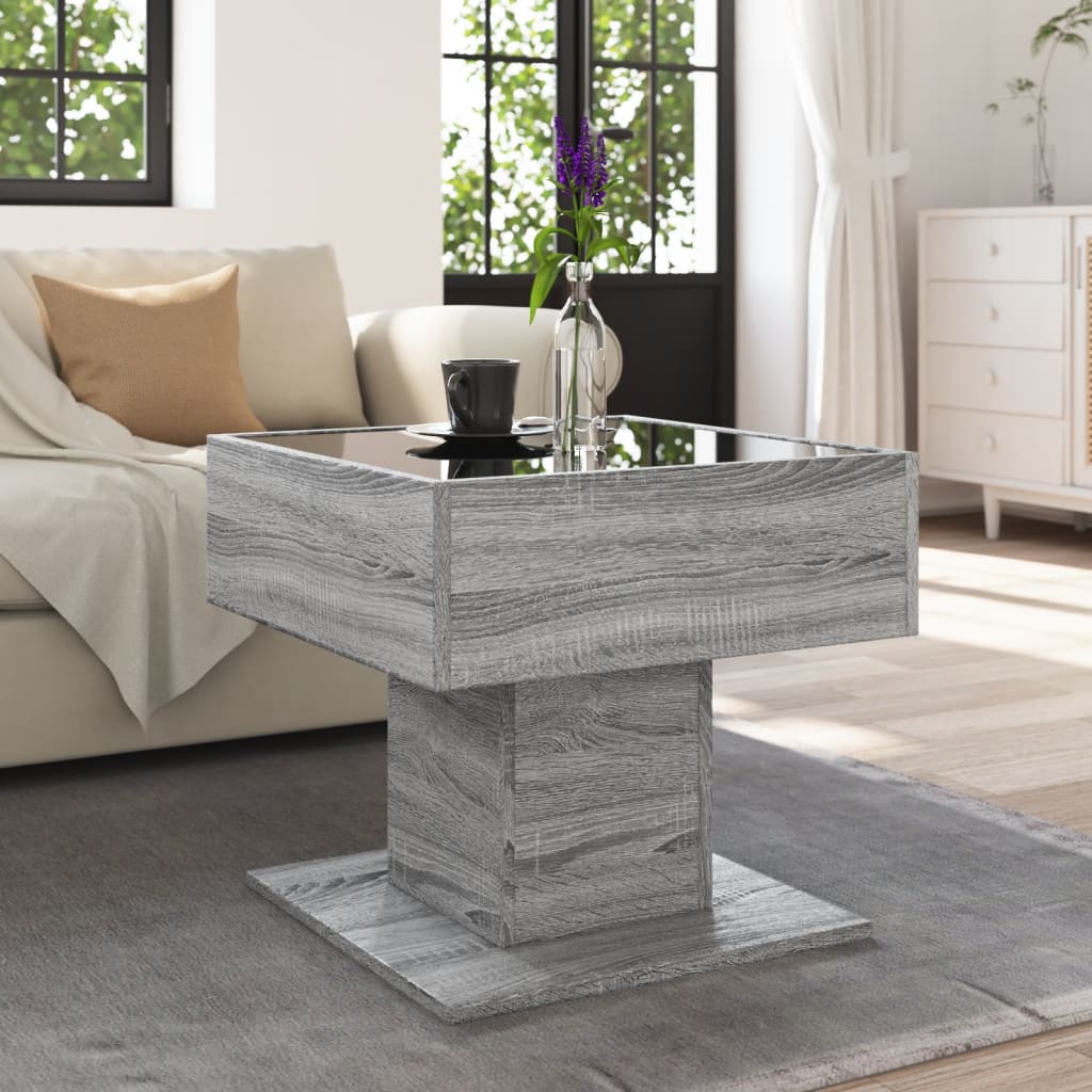 LED-Couchtisch Grau Sonoma 50x50x45 cm Holzwerkstoff