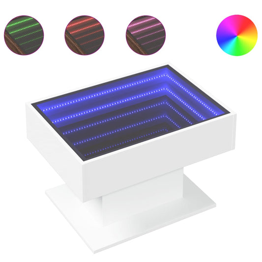 LED sofabord hvidt 70x50x45 cm træmateriale