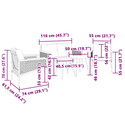 5-tlg. Balkonmöbel-Set mit Kissen Schwarz Stahl