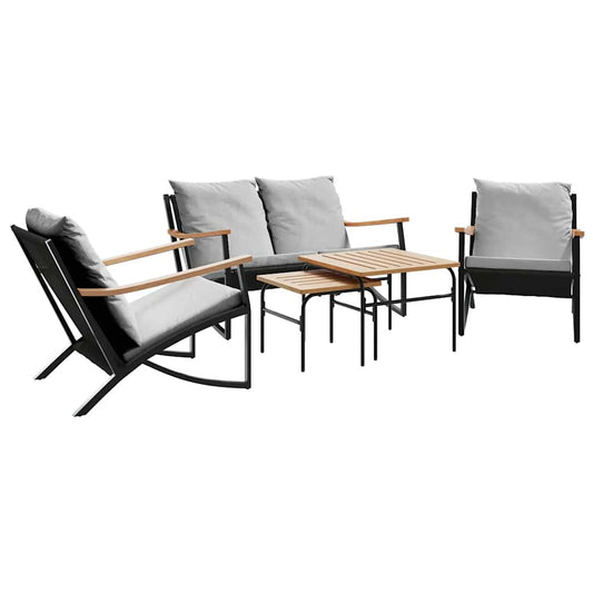 5-tlg. Balkonmöbel-Set mit Kissen Schwarz Stahl