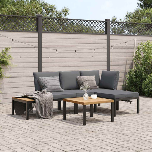 4-tlg. Garten-Sofagarnitur mit Kissen Schwarz Aluminium