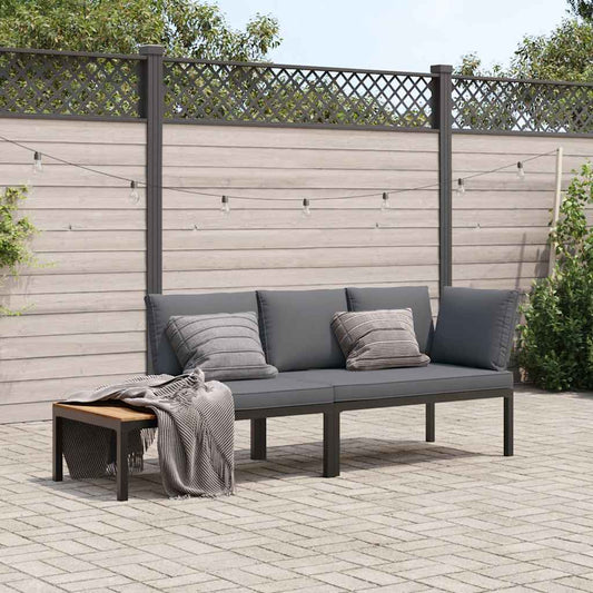 2-tlg. Garten-Sofagarnitur mit Kissen Schwarz Aluminium