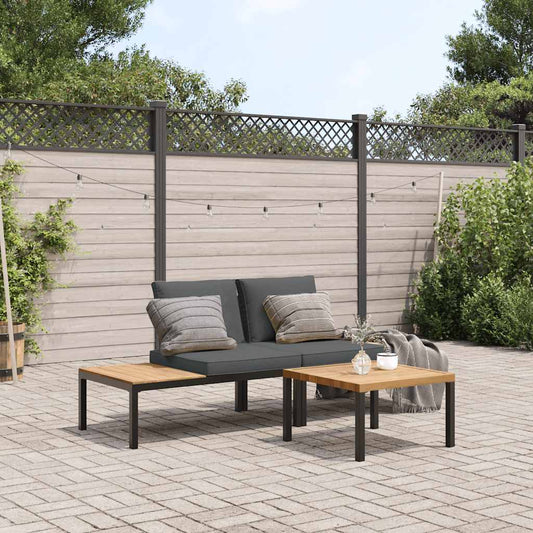 3-tlg. Garten-Sofagarnitur mit Kissen Schwarz Aluminium