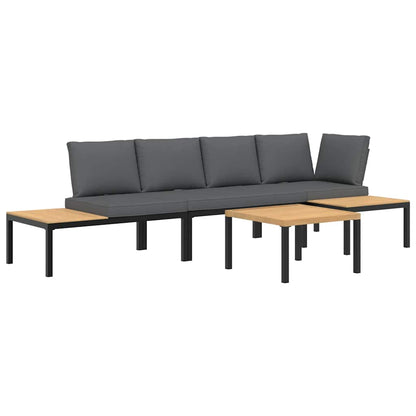 4-tlg. Garten-Sofagarnitur mit Kissen Schwarz Aluminium
