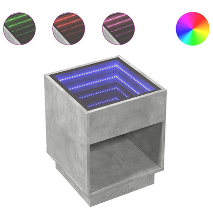 Sengebord med Infinity LED betongrå 40x40x50 cm