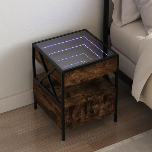Nachttisch mit Infinity-LED Räuchereiche 40x40x51 cm