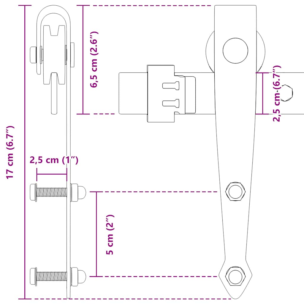 Schiebetürbeschlag Set für Schranktüren 213 cm Karbonstahl