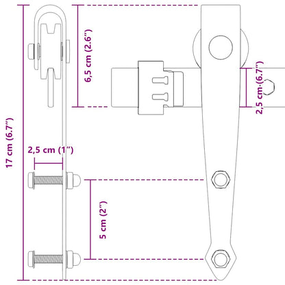 Schiebetürbeschlag Set für Schranktüren 244 cm Karbonstahl