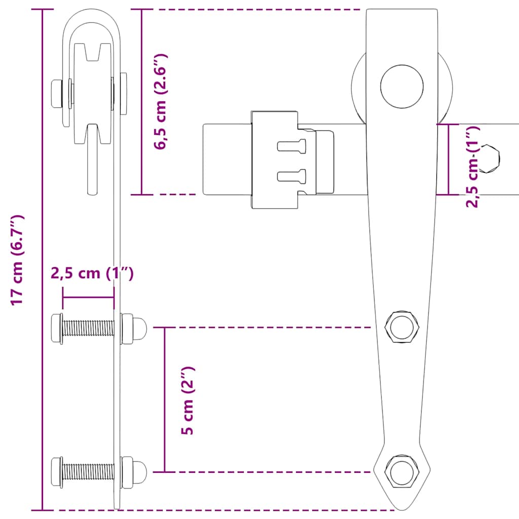 Schiebetürbeschlag Set für Schranktüren 244 cm Karbonstahl