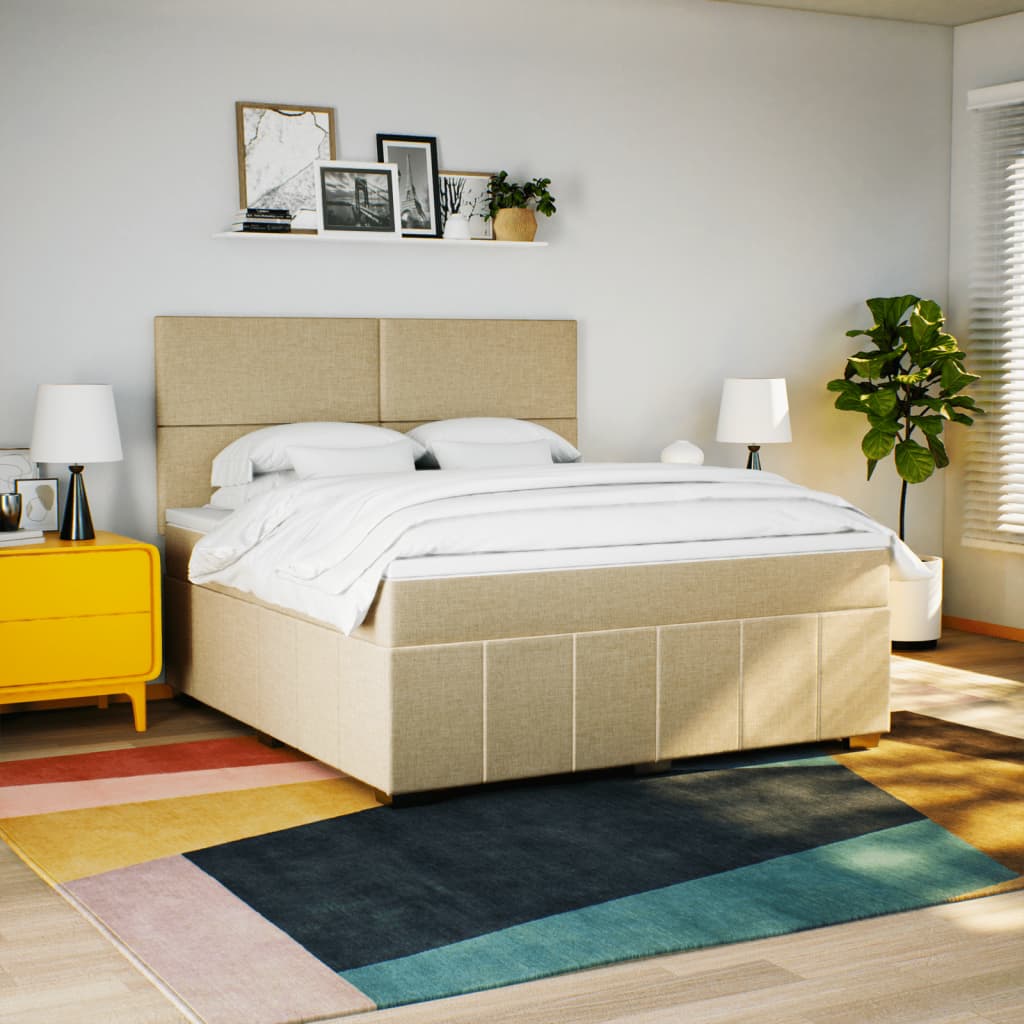 Boxspringbett mit Matratze Creme 180x200 cm Stoff