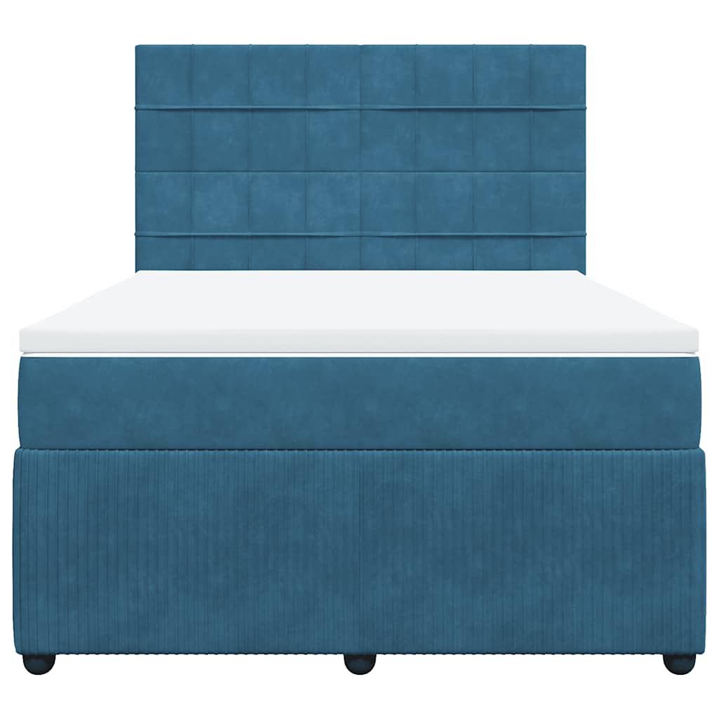 Boxspringbett mit Matratze Blau 140x200 cm Samt
