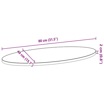 Tischplatte 80x40x2 cm Massivholz Eiche Oval