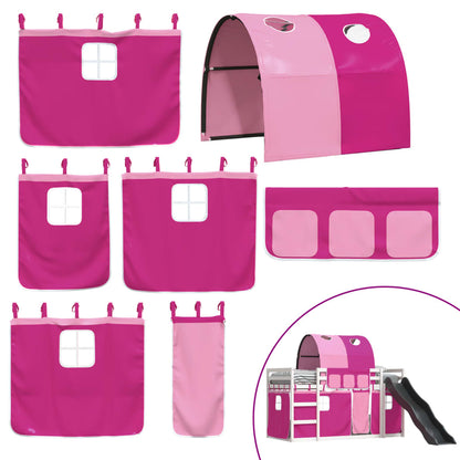 Etagenbett mit Rutsche und Gardinen Rosa 80x200 cm