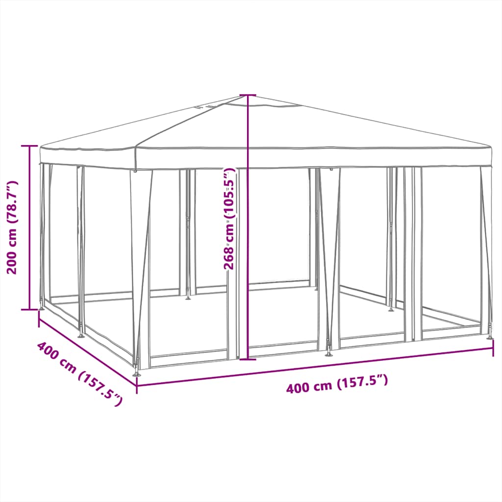 Partyzelt mit 8 Mesh-Seitenteilen Weiß 4x4 m HDPE