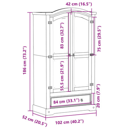 Kleiderschrank Corona 102x52x186 cm Massivholz Kiefer