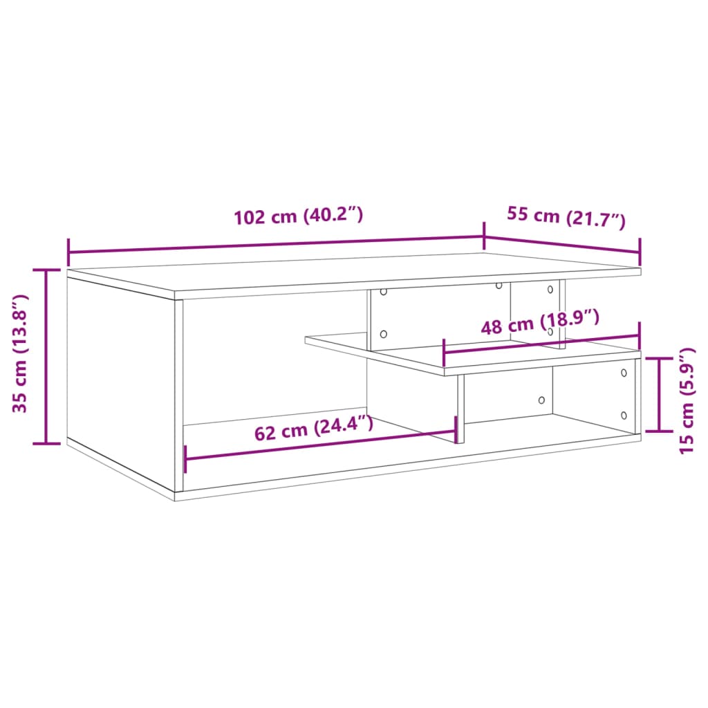 Sofabord Hvid 102x55x35 cm Træ Materiale