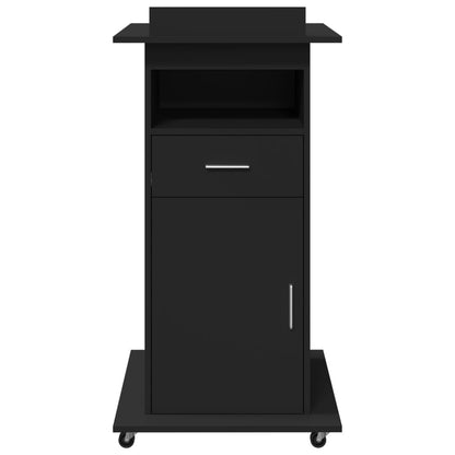 Rednerpult mit Rollen & Schublade Schwarz 55x55x107 cm