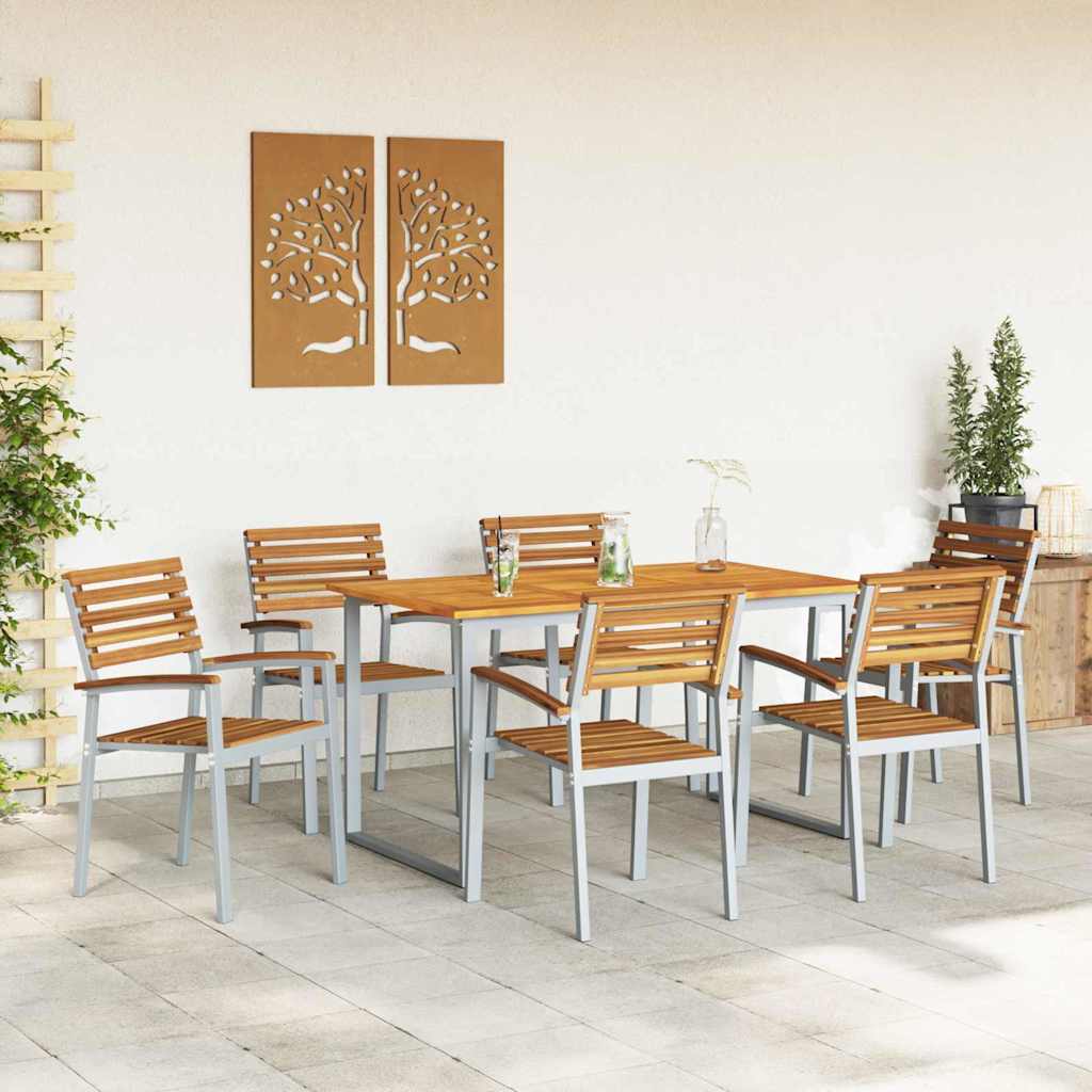 Garten Essgruppe 7 pcs Grau und Braun Akazie Massivholz
