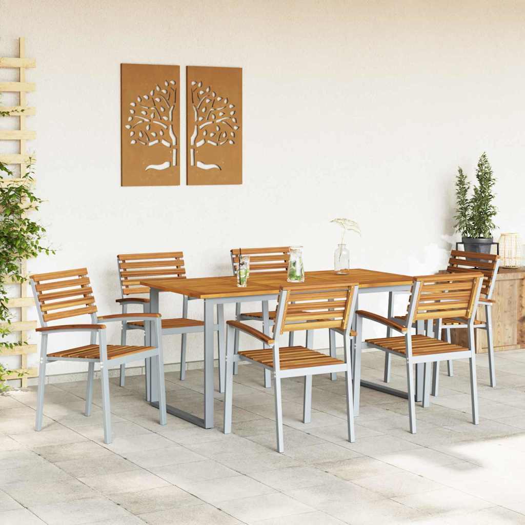 Garten Essgruppe 7 pcs Grau und Braun Akazie Massivholz