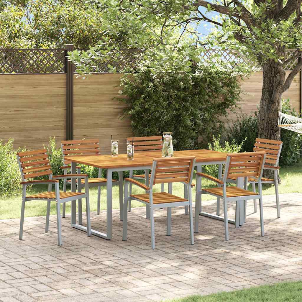 Garten Essgruppe 7 pcs Grau und Braun Akazie Massivholz
