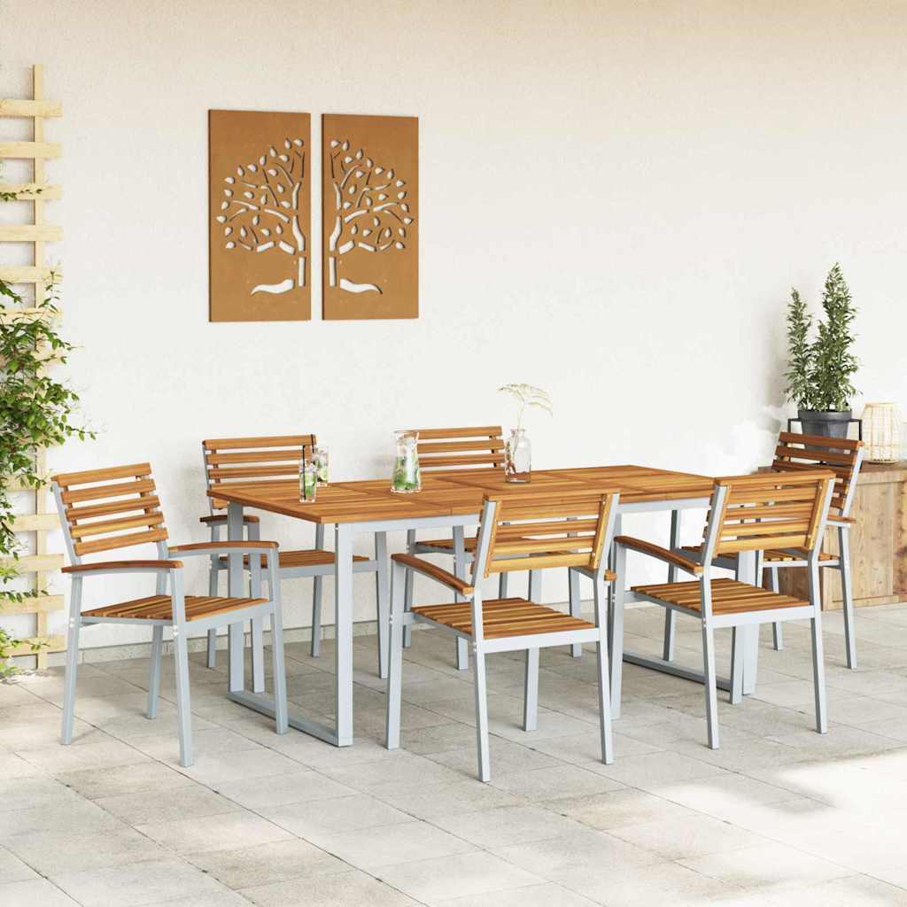 Garten Essgruppe 7 pcs Grau und Braun Akazie Massivholz