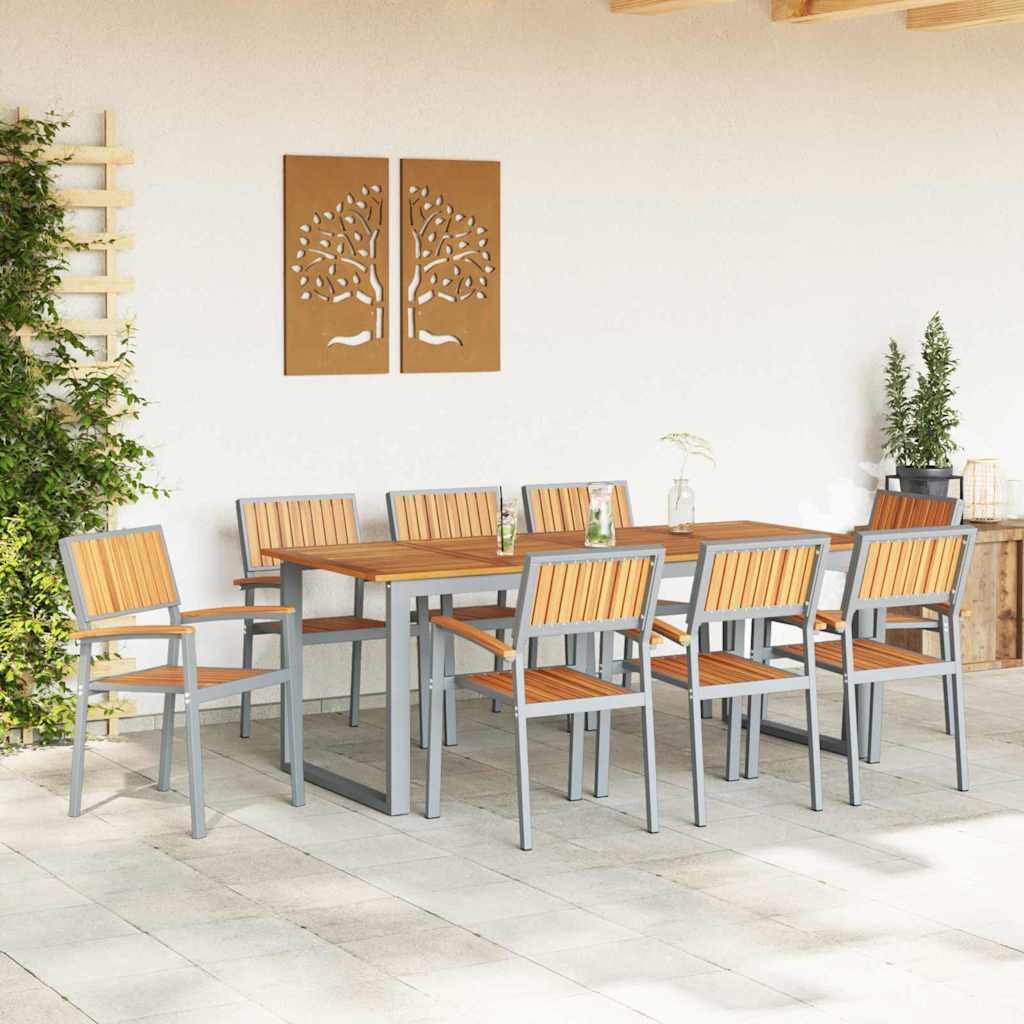 Garten Essgruppe 9 pcs Grau und Braun 200 x 90 x 75 cm