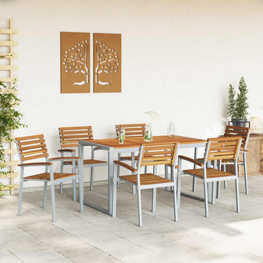 Garten Essgruppe 7 pcs Grau und Braun Akazie Massivholz