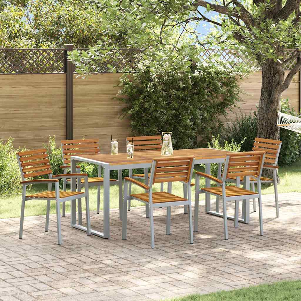 Garten Essgruppe 7 pcs Grau und Braun Akazie Massivholz