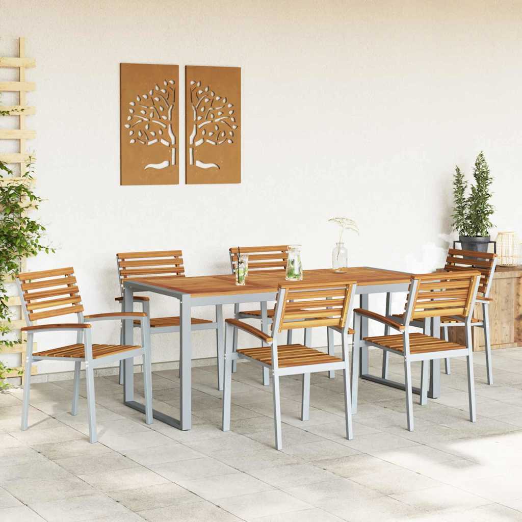 Garten Essgruppe 7 pcs Grau und Braun Akazie Massivholz