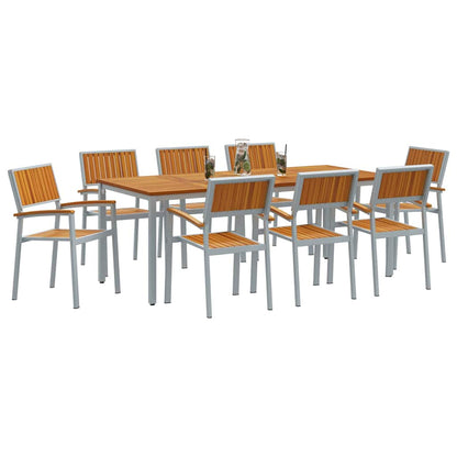 Garten Essgruppe 9 pcs Grau und Braun 200 x 90 x 75 cm