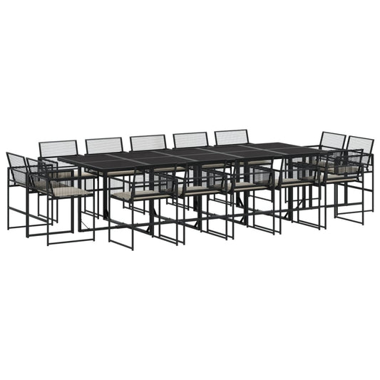 15-tlg. Garten-Essgruppe mit Kissen Schwarz Poly Rattan