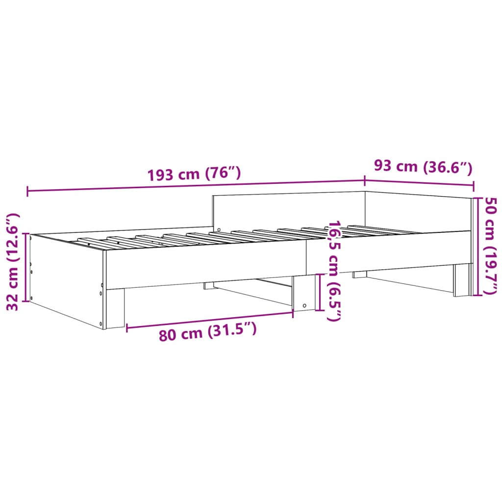 Sengeramme betongrå 90x190 cm træmateriale