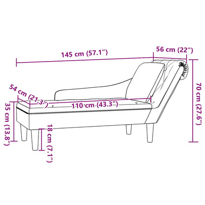 Chaiselongue mit Kissen und Rechter Armlehne Creme Samt