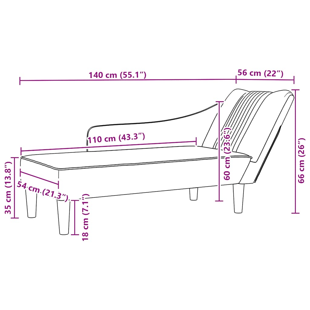 Chaiselongue mit Rechter Armlehne Gelb Samt