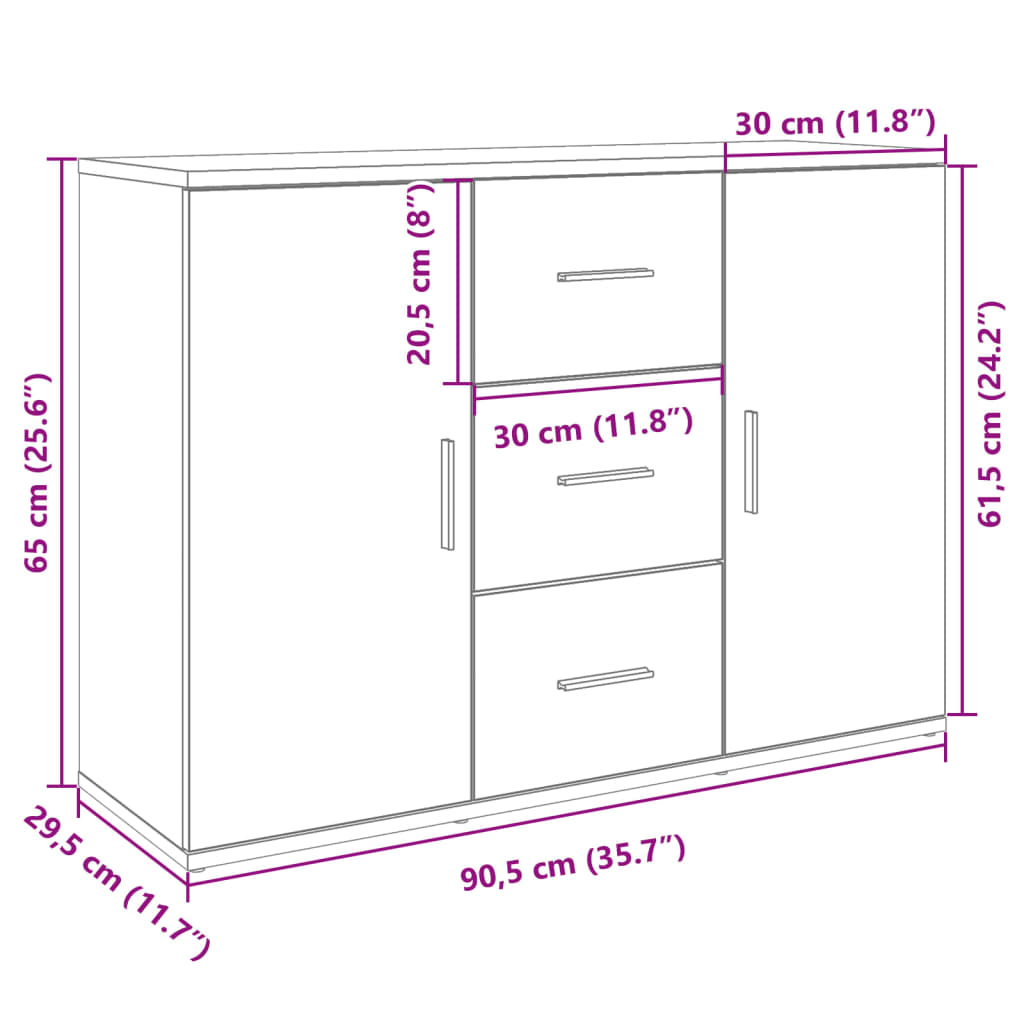Skænk Beton Grå 90,5x29,5x65 cm Træ Materiale