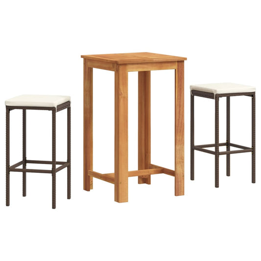 3-tlg. Gartenbar-Set Braun Massivholz Akazie und Poly Rattan